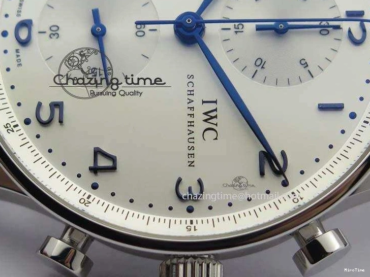 MIROTIME 0424 UrbanStyle Portuguese IW371446 ZF 1:1 Best Edition SS White Dial Blue Markers On Blue Leather Strap  A79350 V 7270